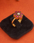 PINK FLORAL KUNDAN RING