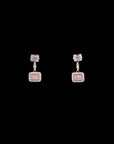 SILVER PINK STONE EARRINGS WITH NECK CHAIN