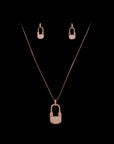 SILVER ROSE GOLD LOCK DESIGN EARRINGS WITH NECK CHAIN