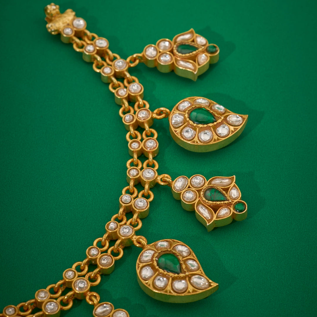 RED AND GREEN KUNDAN MANGO NECKLACE