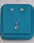 SILVER PEARL HEART EARRINGS WITH NECK CHAIN