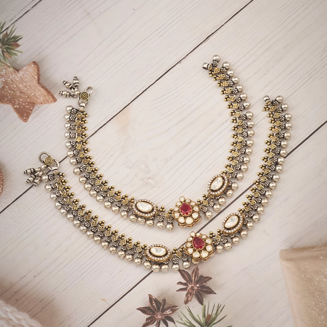 ANTIQUE RUBY AND POLKI ANKLET