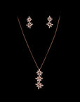 SILVER FLORAL ROSE GOLD EARRING WITH NECK CHAIN