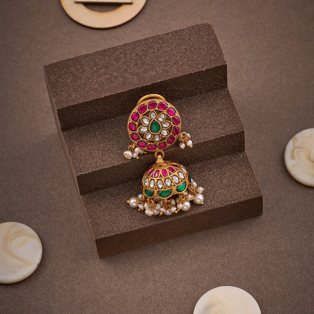 GULABI KUNDAN PEARL JHUMKA