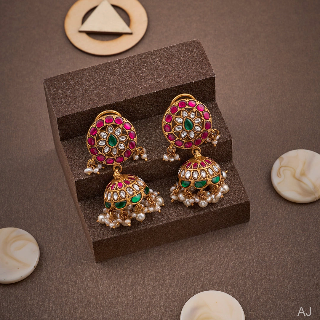 GULABI KUNDAN PEARL JHUMKA