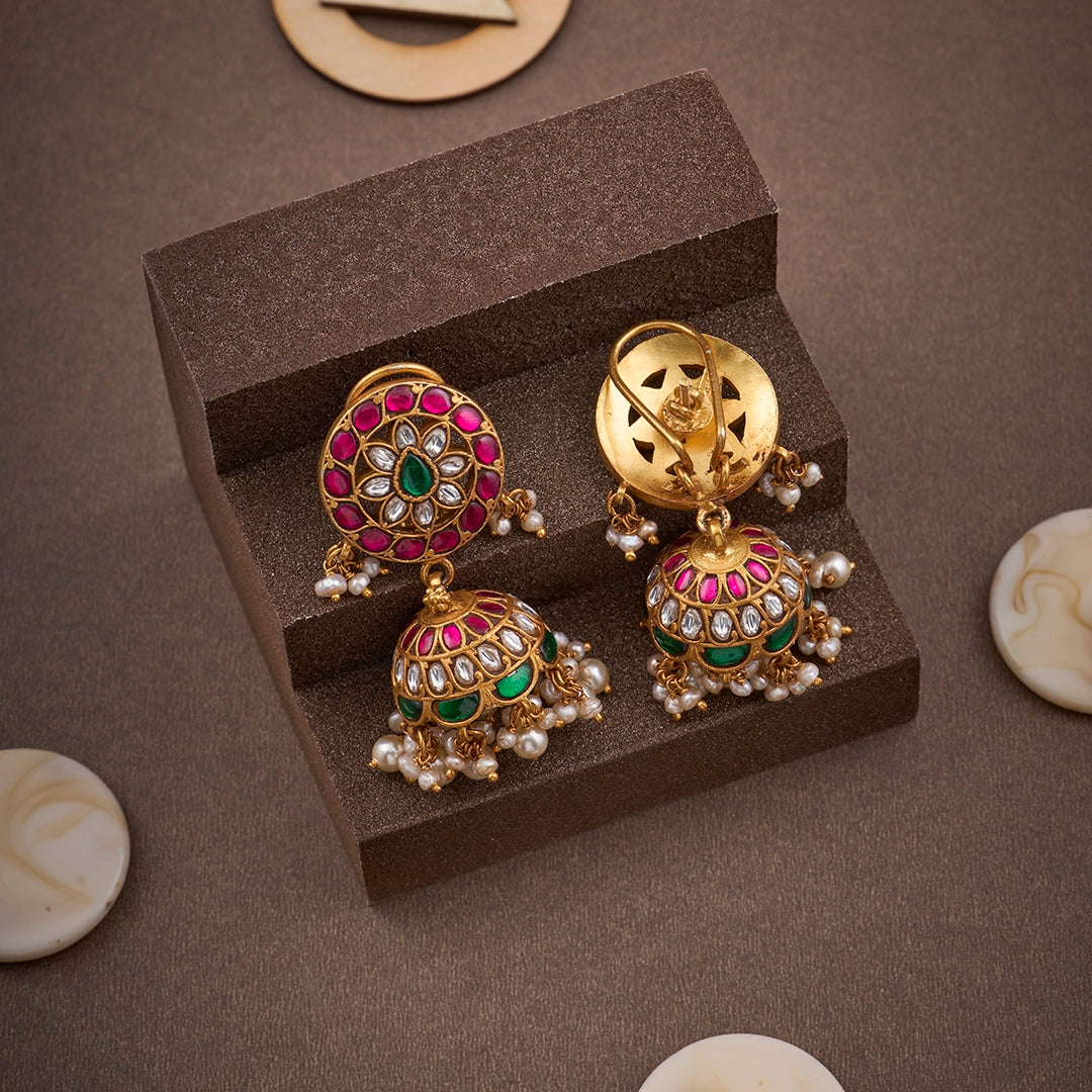 GULABI KUNDAN PEARL JHUMKA