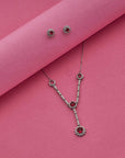 SILVER RED STONE EARRINGS WITH NECK CHAIN