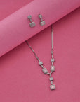 SILVER PINK STONE EARRINGS WITH NECK CHAIN