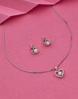 SILVER MINI HEART EARRING WITH NCKCHAIN