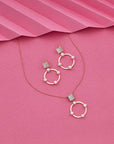 SILVER ROSE GOLD PEARL CIRCLE  EARRINGS WITH NECKCHAIN