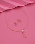 SILVER ROSE GOLD BOW EARRINGS WITH NECK CHAIN