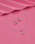 SILVER PEARL HEART EARRINGS WITH NECK CHAIN