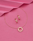 SILVER ROSE GOLD FOAM CIRCLE EARRING WITH NECK CHAIN