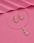 SILVER FLORAL ROSE GOLD EARRING WITH NECK CHAIN