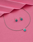 SILVER OCEAN BLUE EARRINGS WITH NECK CHAIN