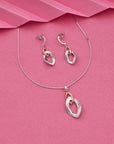 SILVER ROSE GOLD OVAL EARRINGS WITH NECK CHAIN