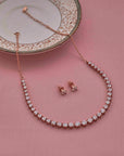 SILVER ROSE GOLD PARTY WEAR CHAIN WITH EARRING