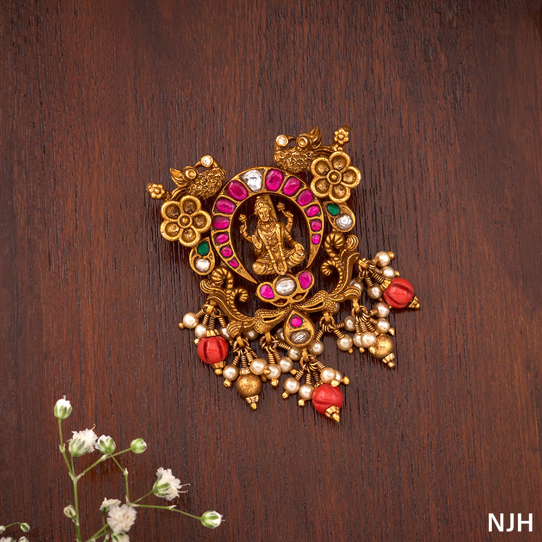 LAKSHMI PENDANT WITH CORAL BEADS