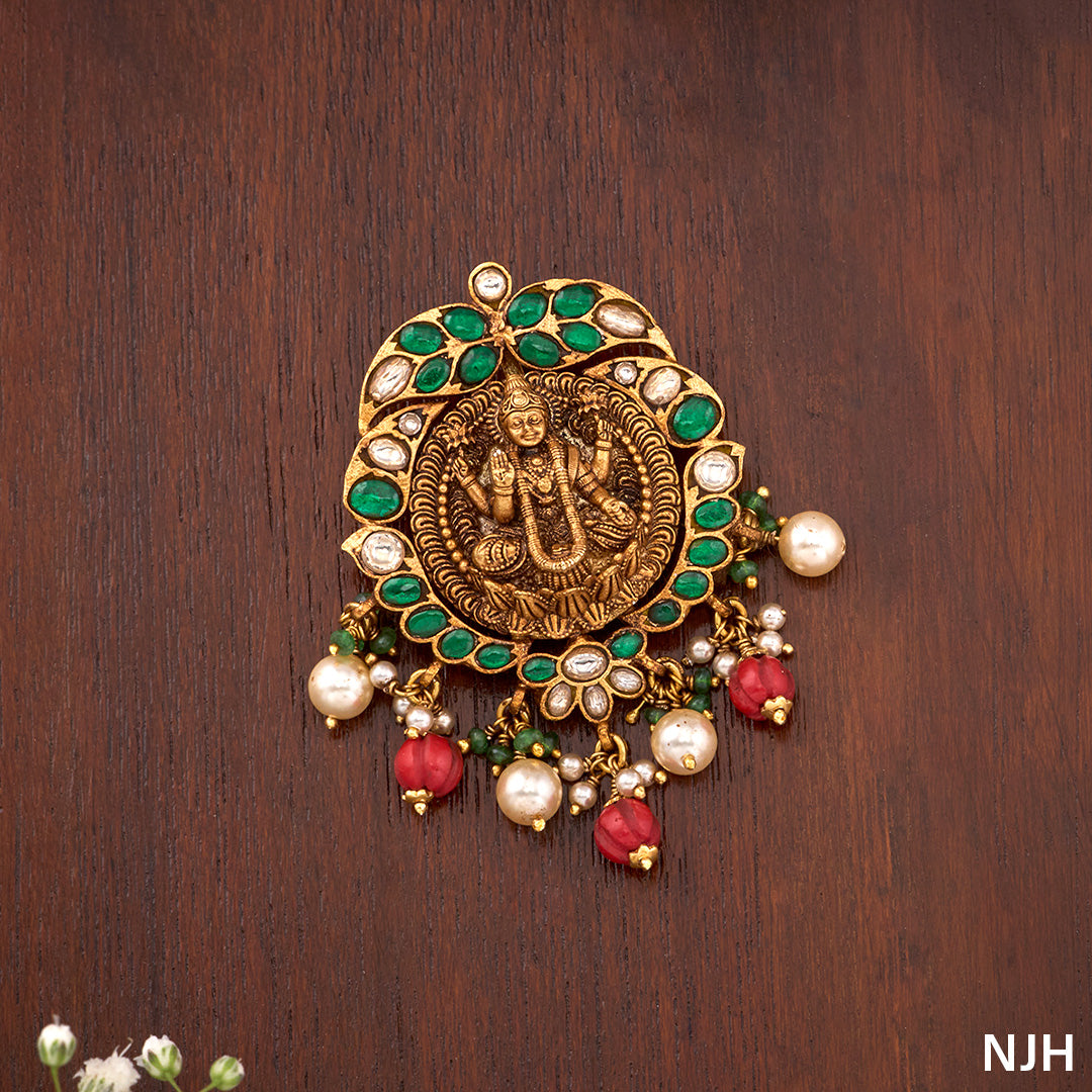 LAKSHMI GREEN KEMP TEMPLE PENDANT