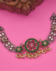 OXIDISED FLORAL PEACOCK CHOKER SET