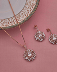 SLVER ROSE GOLD HEAVY PENDANT WITH EARRINGS